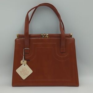 Vintage Julius Resnick JR Faux Leather Women's Handbag Brown Gold MCM Retro NWT